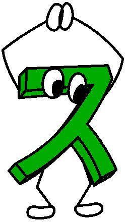 D言語のマスコットのD-man風に、緑色の「ス」の字に手足と目を付けた感じで、荒いドット絵で。